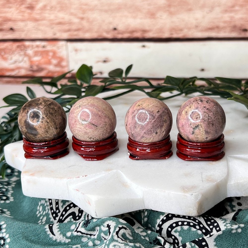 Single Rhodonite Mini Metaphysical Crystal Sphere | Crystal Ball